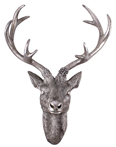 Spetebo Hirschgeweih 10 Ender - Wand Deko in Silber Optik 61x50 cm - Hirschkopf Skulptur Jagd Geweih von Spetebo