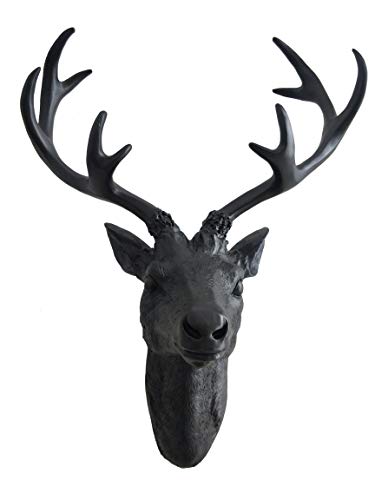 Spetebo Hirschgeweih 10 Ender - Wand Deko in schwarz 40x30 cm - Hirschkopf Skulptur Jagd Geweih von Spetebo