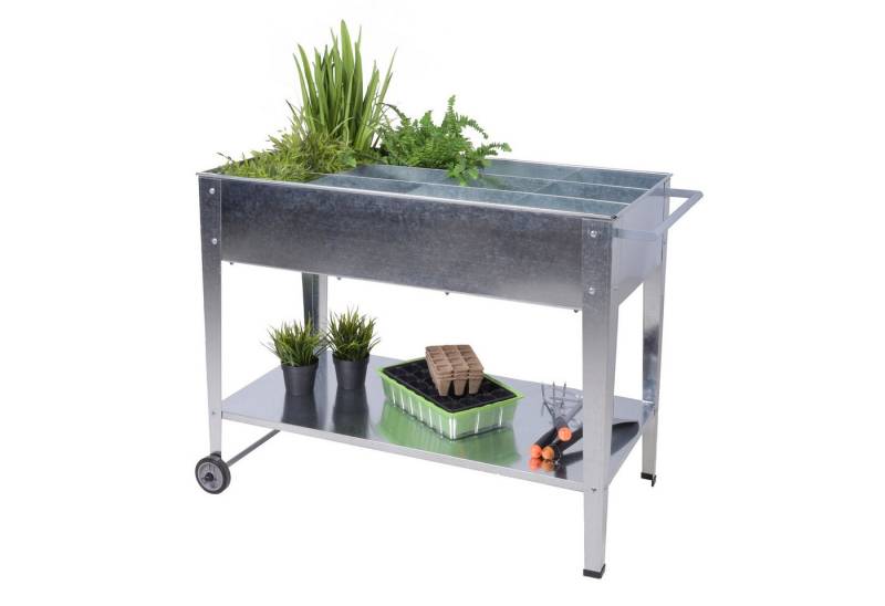 Spetebo Hochbeet Metall Kräuter Hochbeet rollbar - 110 x 52 cm (Stück, 1 St., Pflanzkasten), Pflanzkasten mit 12 Einteilern und Ablage von Spetebo