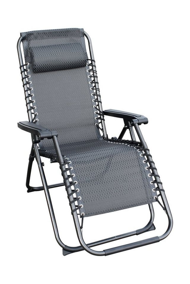 Spetebo Hochlehner Relax Sessel verstellbar mit Kopfkissen - grau, Verstellbarer und klappbarer Garten Liegestuhl von Spetebo