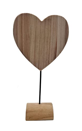 Spetebo Holz Herz Aufsteller Natur - 37 cm - Romantische Tischdekoration mit Standfuß - Deko Objekt Holzherz Skulptur für Valentinstag Hochzeitstag Jahrestag von Spetebo