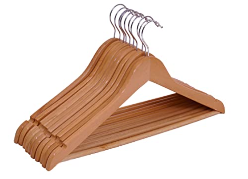 Multipack Holz Kleiderbügel in Natur - 10 Stück - Holzbügel mit Hosenstange und 360° drehbar - 10er Pack Garderobenbügel Hosenbügel Holz Bügel mit Haken von Spetebo