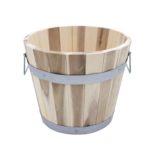 Spetebo Holz Pflanzeimer mit Griffen - 28 x 23 cm - Garten Deko Blumentopf - Übertopf Pflanzkübel Blumenkorb Pflanztopf Blumeneimer Holzeimer für Außen von Spetebo