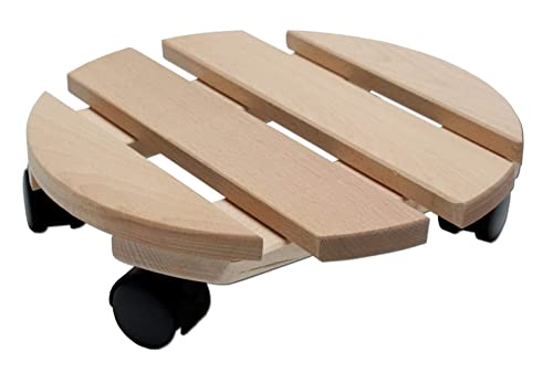 Spetebo Holz Pflanzenroller Buche massiv - Ø 30 cm - Blumen Rolluntersetzer rund - Rollbrett Rolluntersetzer Pflanzen Blumen Untersetzer zum Rollen von Spetebo