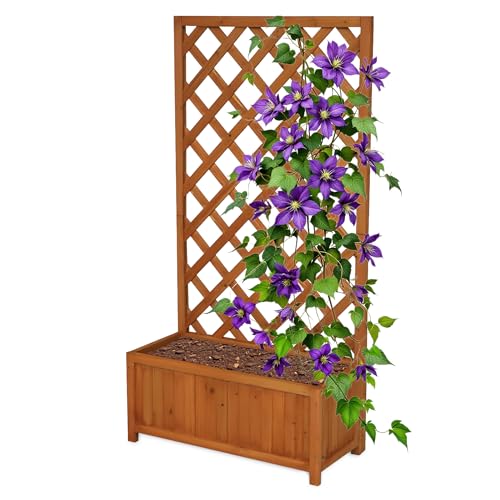 Spetebo Holz Pflanzkübel mit Spalier - 135 x 70 cm - Blumenkasten mit Rankhilfe - Garten Deko Pflanzkasten Blumenkübel Blumentopf mit Gartenspalier Rankgitter für Kletterpflanzen Rankgewächs von Spetebo