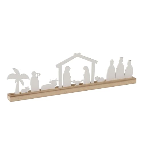 Spetebo Holz Weihnachtskrippe Silhouette weiß Natur - 50 x 14 cm - Weihnachts Deko Aufsteller Krippen Szene - Dekoaufsteller Krippen Figuren Weihnachtsdeko Adventdeko Tischdeko von Spetebo