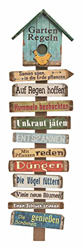 Spetebo Holzschild Gartenregeln mit 11 Schildern - 99 cm - Holz Gartenstecker Garten Deko Schild Gartenstab Wand Deko von Spetebo