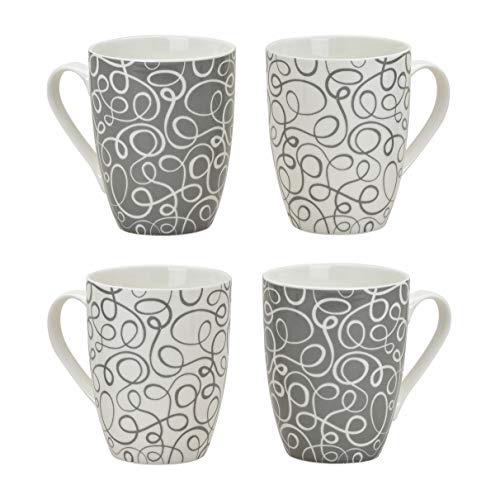 Spetebo Kaffeebecher RETRO im 4er Set - 300ml - 2x weiß / 2x grau - Kaffeetasse mit Muster groß Porzellan Becher mit Henkel von Spetebo
