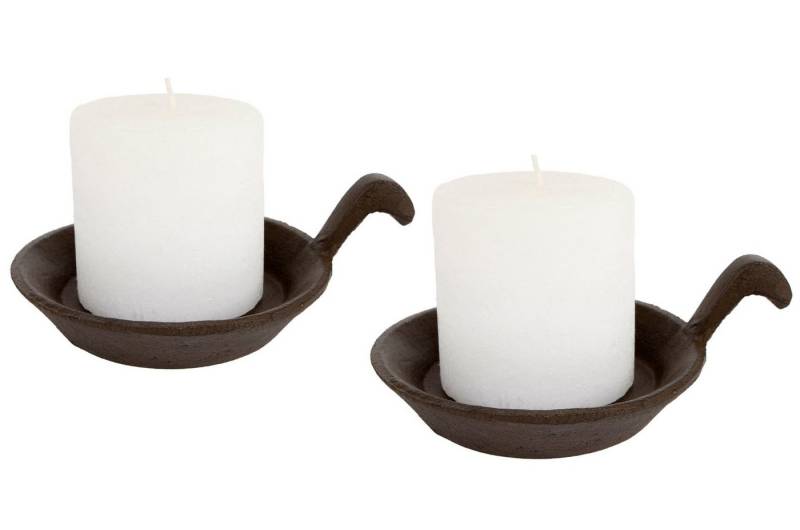 Spetebo Kerzenhalter Gusseisen Kerzenteller dunkelbraun 12 cm - 2er Set (2er Set, 2 St., 2 Halter), Kerzen mit Durchmesser bis 8 cm, Tragegriff, Deko von Spetebo