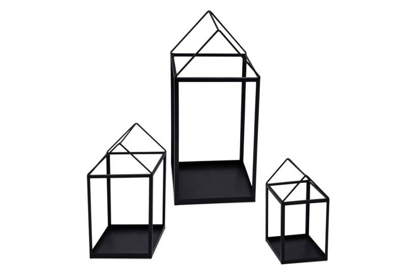 Spetebo Kerzenlaterne Metall Laterne in Haus Form schwarz 3er Set - 45 / 33 / 23 cm (Set, 3 St., Kerzenhalter), Deko Windlicht zum Hinstellen von Spetebo