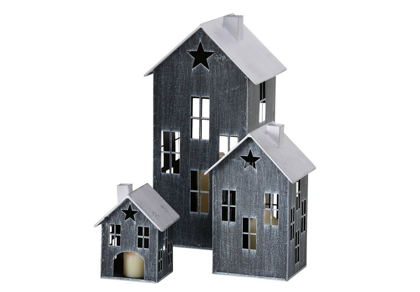 Spetebo Kerzenlaterne Metall Windlicht Haus mit Stern 3er Set - schwarz (Set, 3 St., 3-teilig), 36 / 23 / 14 cm - Deko Windlicht Lampion Kerzenhalter Außen von Spetebo