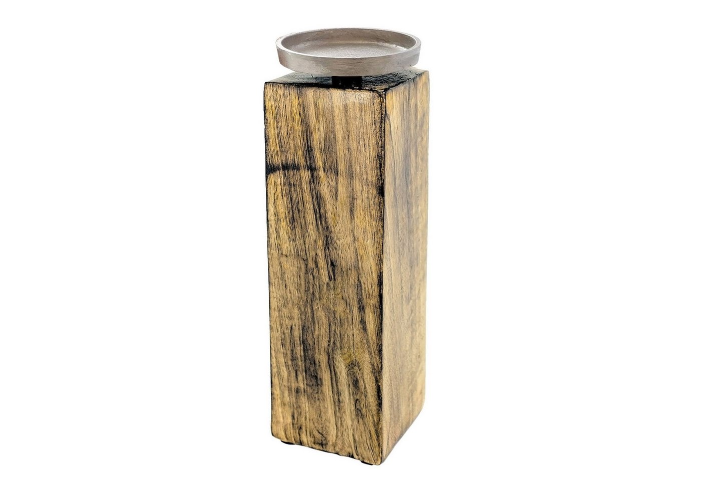Spetebo Kerzenständer Mango Kerzenständer m. Alu Halter - groß / 25 cm (Set, 1 St., Kerzenhalter), Holz Stumpen Kerzen Leuchter von Spetebo