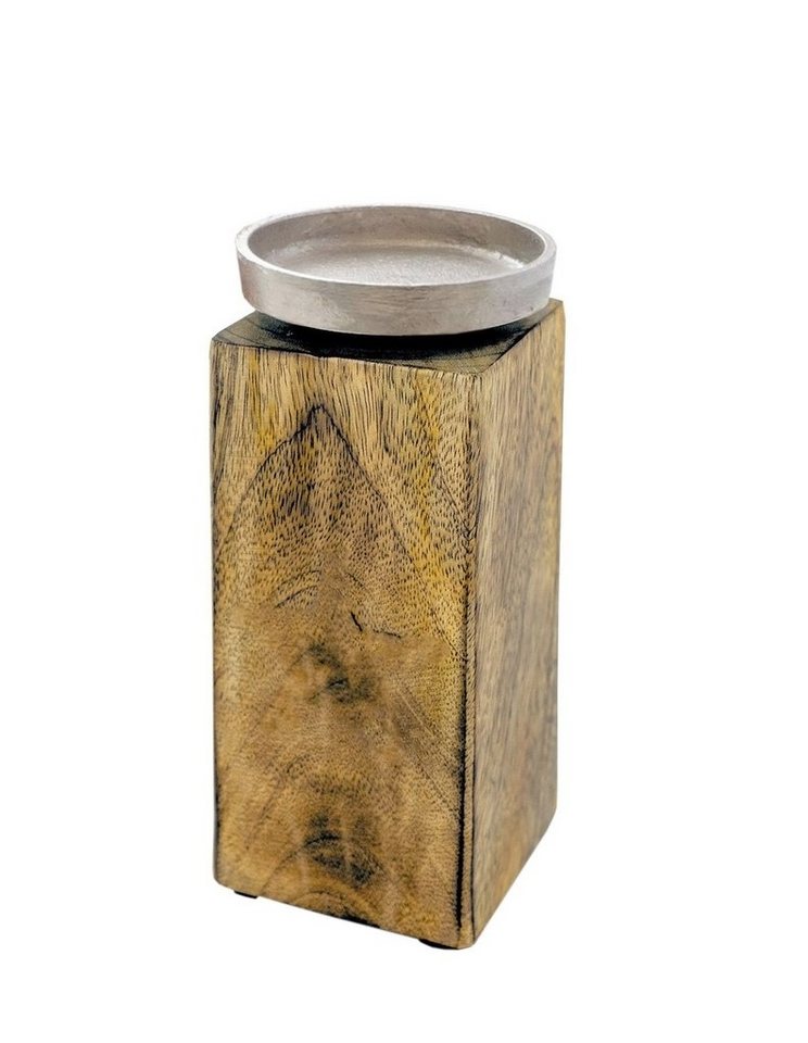 Spetebo Kerzenständer Mango Kerzenständer mit Alu Halter - klein / 20 cm (Set, 1 St., Kerzenhalter), Holz Stumpen Kerzen Leuchter von Spetebo