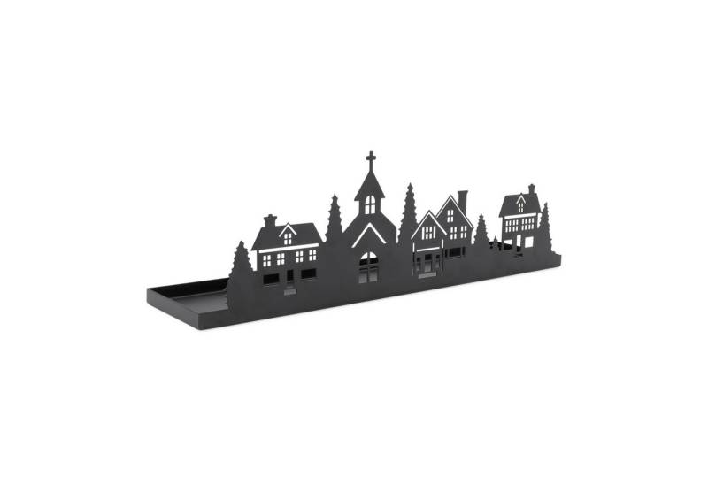 Spetebo Kerzentablett Metall Kerzentablett Häuserzeile schwarz - 35 x 10 cm (Stück, 1 St., Dekotablett), Deko Tablett mit Weihnachtsdorf Silhouette von Spetebo