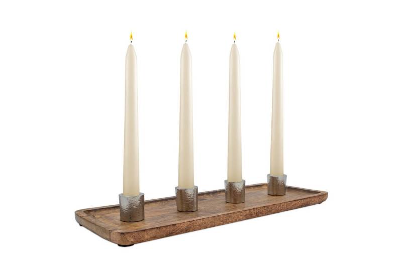 Spetebo Kerzentablett aus Mango Holz (Kerzenständer, 1 St., für 4 Stabkerzen), mit Anti-Rutsch-Pads an der Unterseite von Spetebo