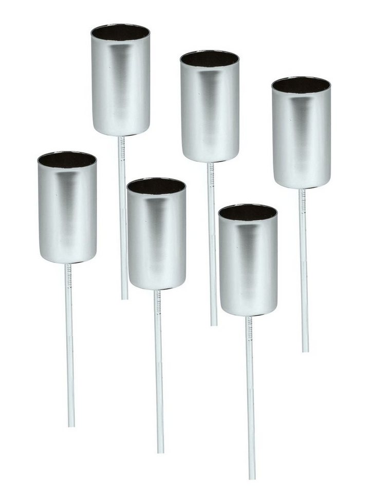 Spetebo Kerzentülle Kerzenpick für Tafelkerzen 6er Set - silber (Set, 6 St., 6er-Set), Stecker Advents - Weihnachts Gesteck - Kerzenpick für Stabkerzen von Spetebo