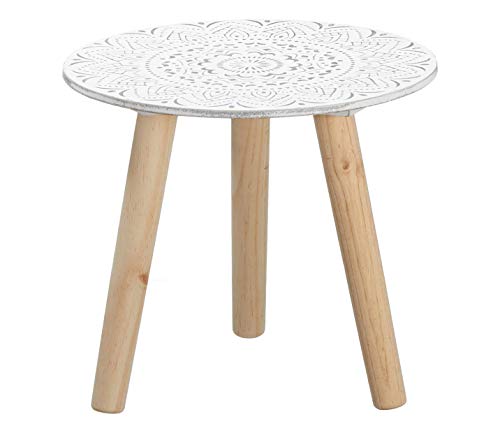 Spetebo Kleiner Beistelltisch 30x30 cm - weiß/Natur mit Dekor - Deko Holz Tisch Couchtisch Sofatisch Blumenhocker von Spetebo