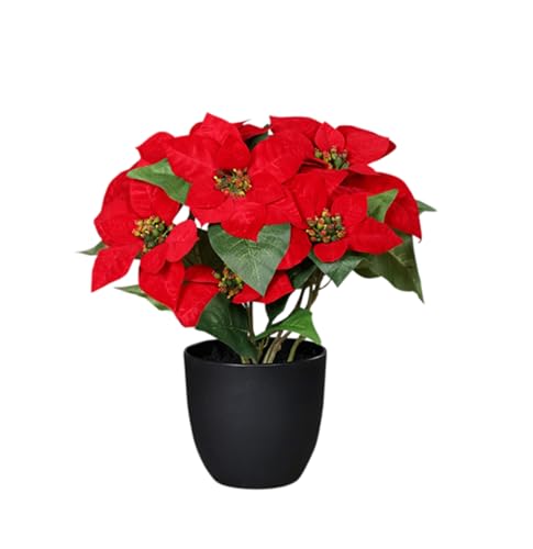 Spetebo Künstlicher Weihnachtsstern im Topf - 40 cm - Kunstblume Poinsettia in naturgetreuer Nachbildung - Christblume Deko Pflanze Seidenblume Kunstpflanze Winterblume mit samtigen Blüten von Spetebo