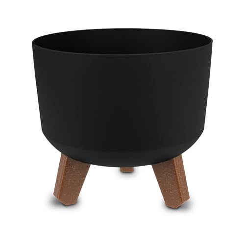 Spetebo Kunststoff Blumentopf auf Füßen schwarz - Ø 19 cm - Pflanztopf rund mit Wasserspeicher Boden - Garten Deko Übertopf Pflanzgefäß Blumenkasten von Spetebo