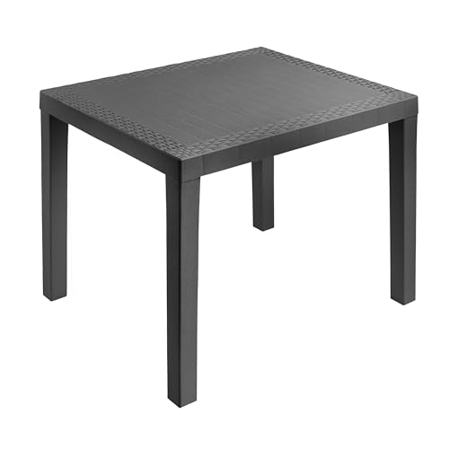 Spetebo Kunststoff Gartentisch rechteckig anthrazit - 78 x 72 cm - Campingtisch mit Dekor in Rattan Optik - Balkontisch Terrassentisch Outdoor Garten Tisch wetterfest von Spetebo
