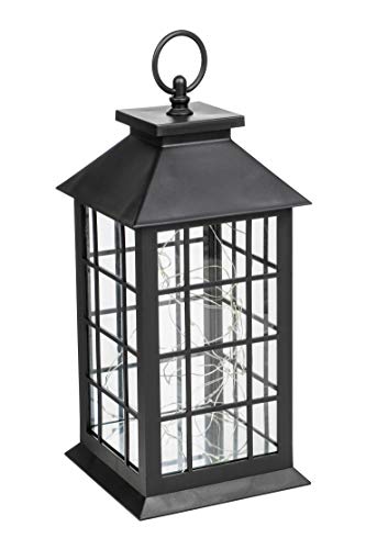 Spetebo Kunststoff Laterne in schwarz mit 30 LED - mit Timer - Batterie betrieben Deko Leuchte Tisch Lampe Draht Lichterkette warmweiß von Spetebo