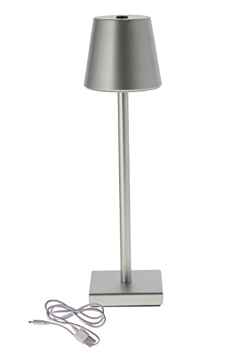 Spetebo LED Akku Touch Leuchte für Innen und Außen 38 x 12 cm - silber - Metall Outdoor Tischleuchte warm weiß - Garten Tisch Lampe Nacht Licht wiederaufladbar von Spetebo