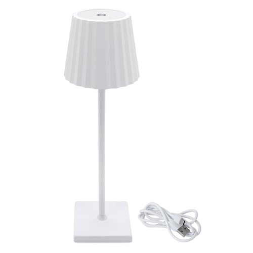 Spetebo LED Akku Touch Leuchte geriffelt 38x11 cm per USB-C aufladbar - weiß - Metall Tischleuchte 3 Leuchtmodi warm und kalt weiß - Tischlampe Touchlampe Nachttischlampe Dekoleuchte Stimmungslicht von Spetebo