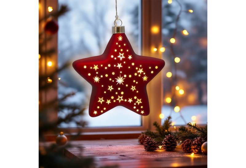 Spetebo LED-Dekofigur Glas Weihnachtsstern rot zum Hängen (Anzahl, 1 St., Stück), integrierte Lichterkette mit 10 LED von Spetebo