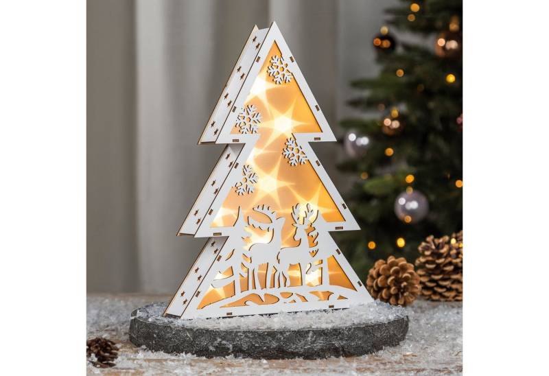 Spetebo LED-Dekofigur LED Deko Aufsteller Tanne mit Hologrammfolie (Packung, 1 St., 1 Stück), Holz Weihnachtsstern warm weiß beleuchtet von Spetebo