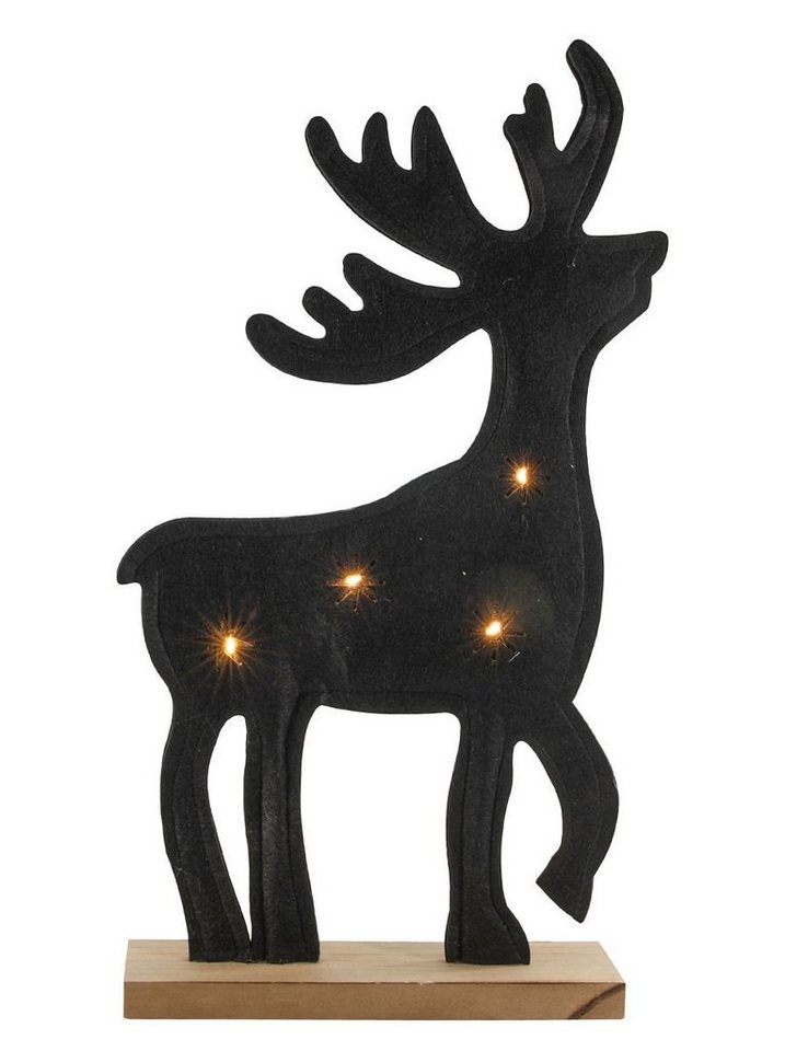 Spetebo LED-Dekofigur LED Filz Rentier mit Holzfuß - 42 cm (Stück, 1 St., Deko), Weihnachts Winter Fenster Deko beleuchtet - Batterie betrieben von Spetebo