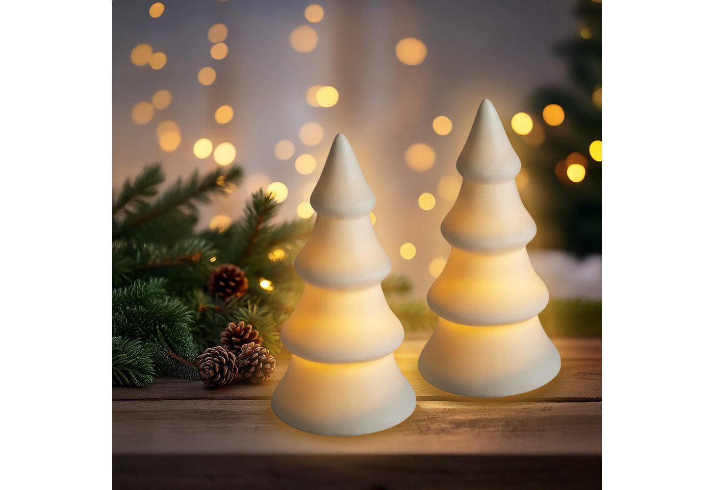 Spetebo LED-Dekofigur LED Keramik Weihnachtsbaum warm weiß 13 cm - 2er Set (Anzahl, 1 St., Stück), mit indirekter Beleuchtung von Spetebo