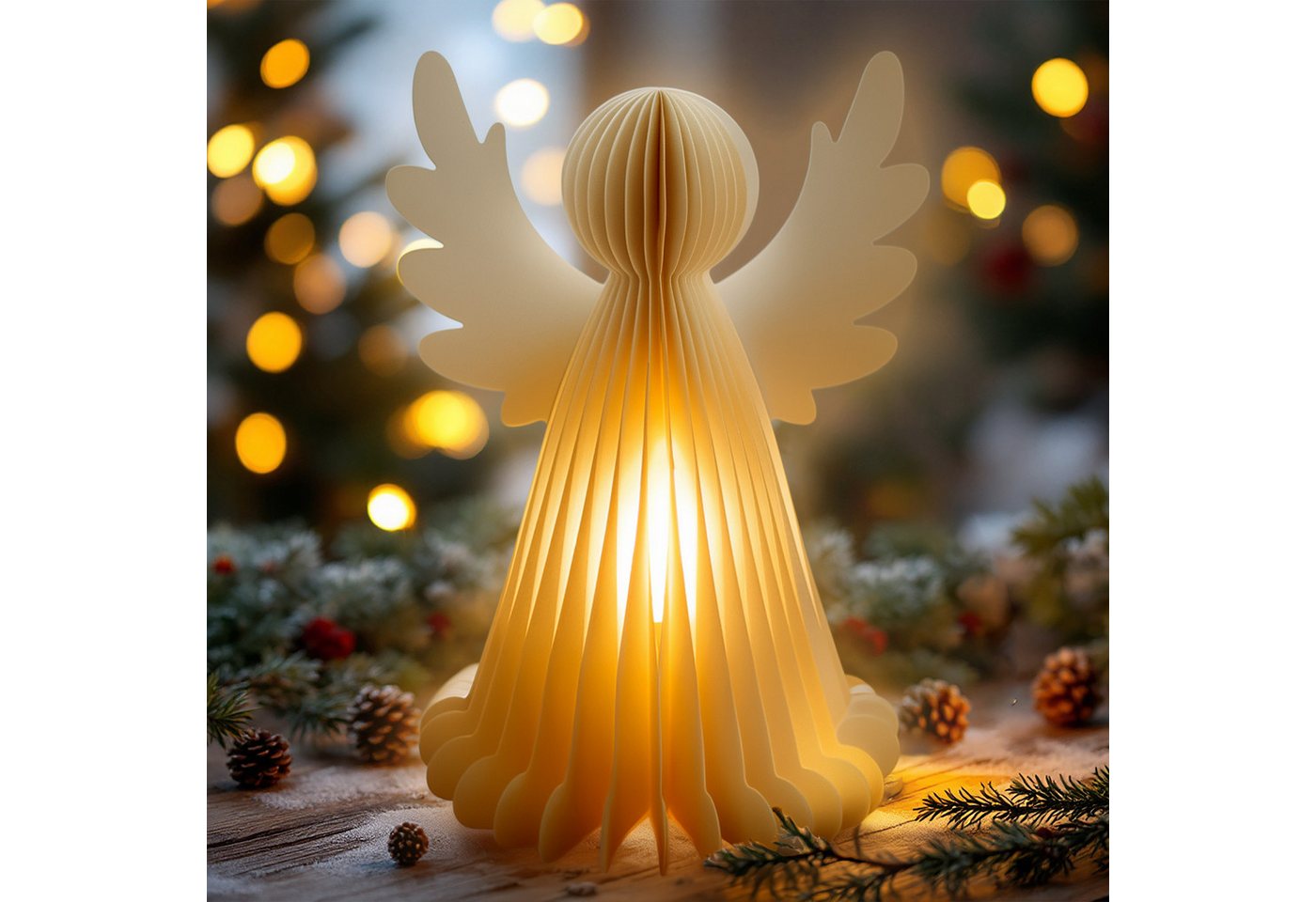 Spetebo LED-Dekofigur LED Papier Engel warm weiß beleuchtet - 28 cm (Anzahl, 1 St., Stück), mit Timer von Spetebo