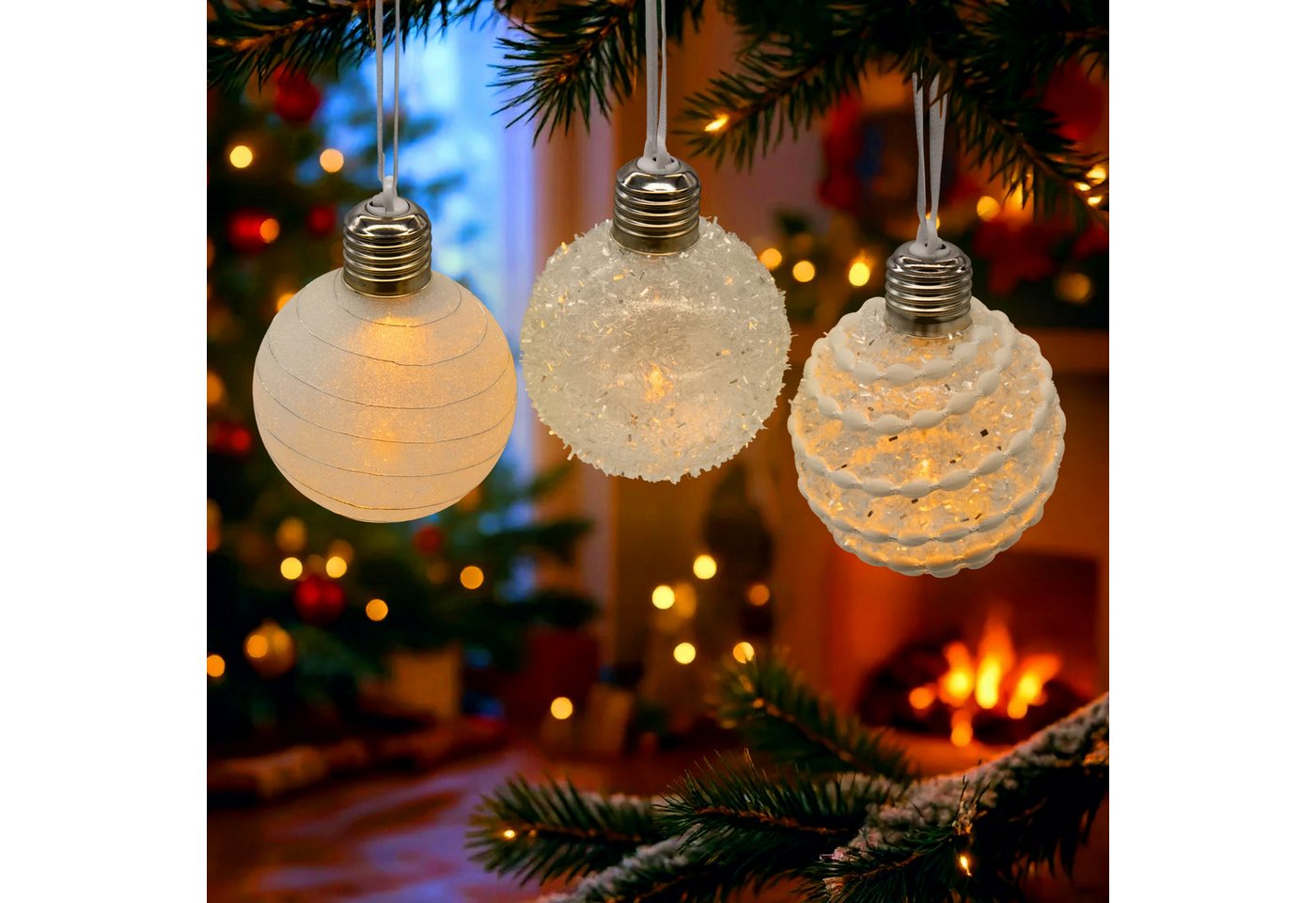 Spetebo LED-Dekofigur LED Weihnachtskugel satiniert 8 cm inklusive Batterie (Anazhl, 1 St., Stück), alle mit Stoff-Schlaufe zum Aufhängen von Spetebo