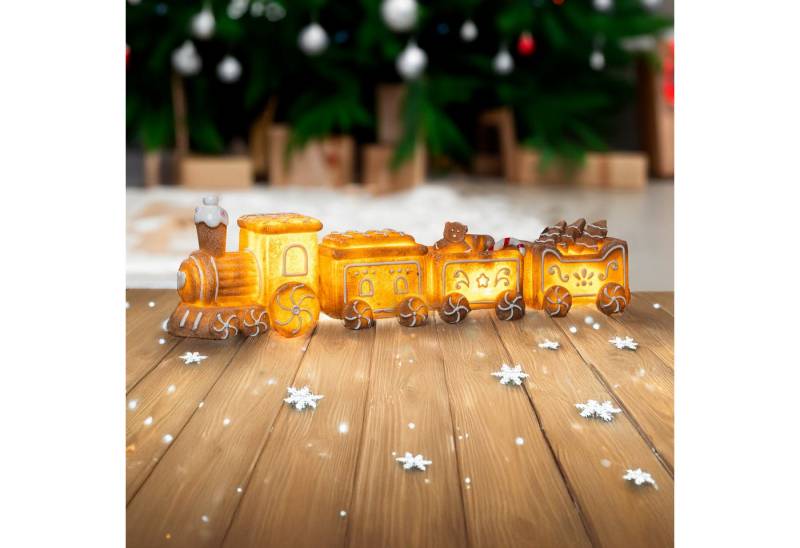 Spetebo LED Dekofigur Motiv Lebkuchenzug mit 3 Wagons, 4-teilig, LED wechselbar, warm weiß, 4-teiliger Weihnachtszug mit LED Beleuchtung Spetebo LED Dekofigur Motiv Lebkuchenzug mit 3 Wagons, 4-teilig, LED wechselbar, warm weiß, 4-teiliger Weihnachtszug mit LED Beleuchtung von Spetebo