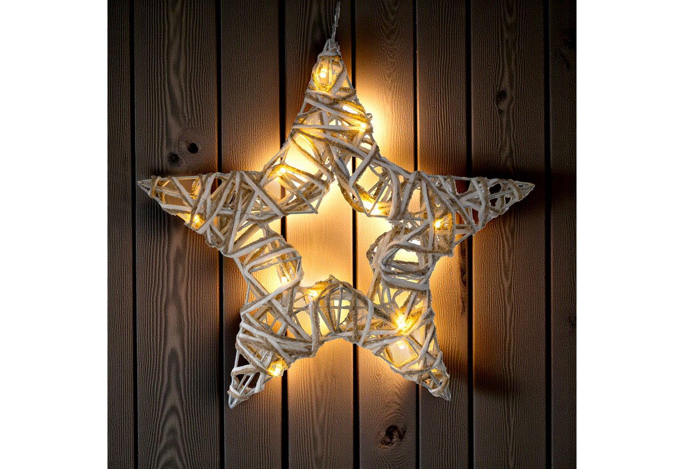 Spetebo LED-Dekofigur Rattan Stern zum Hängen warm weiß beleuchtet (Anzahl, 1 St., Stück), mit automatischem Timer von Spetebo