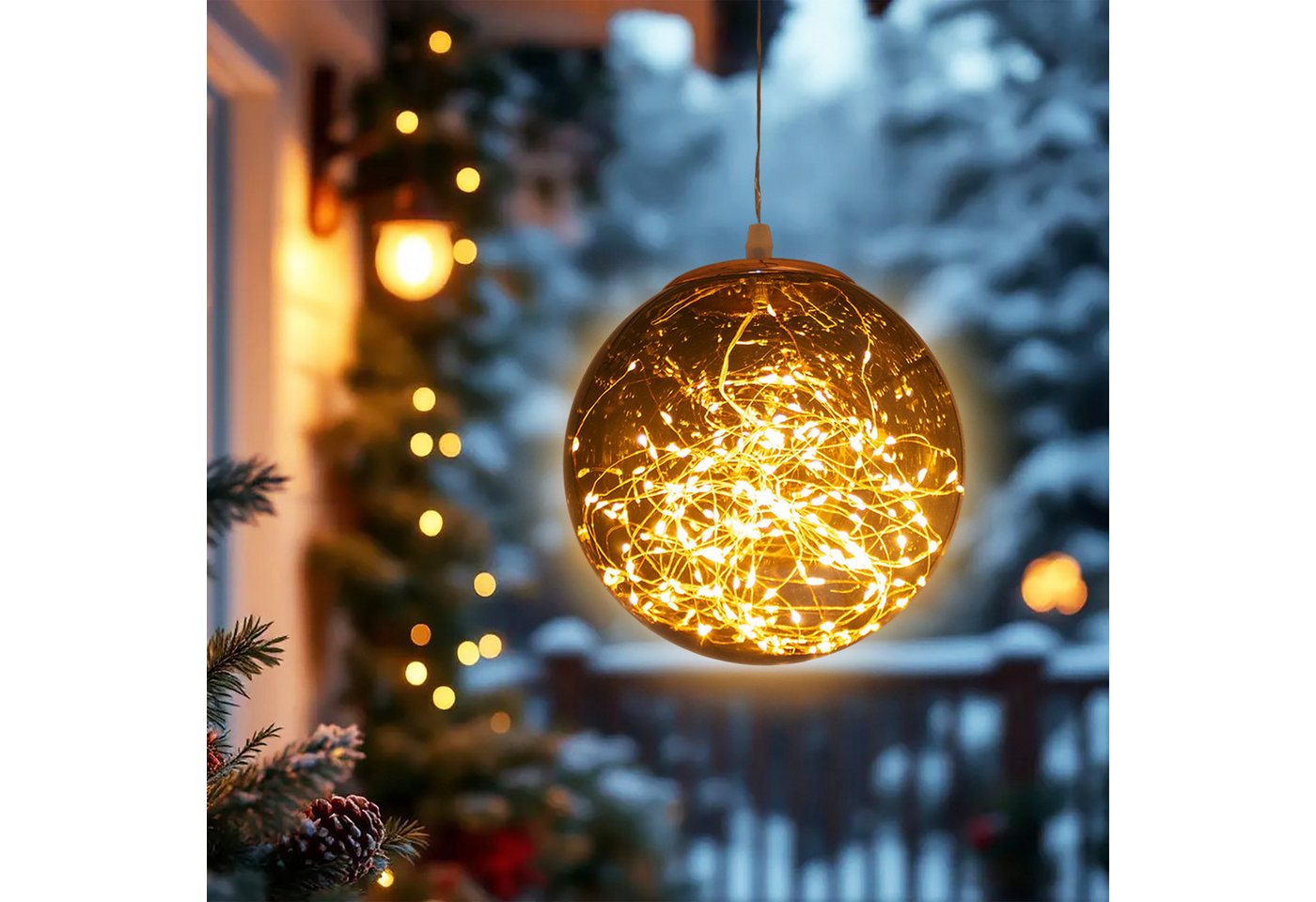 Spetebo LED-Dekofigur Weihnachtskugel in bronze zum Hängen für Außen mit 80 LED (Anzahl, 1 St., Stück), mit Timer von Spetebo