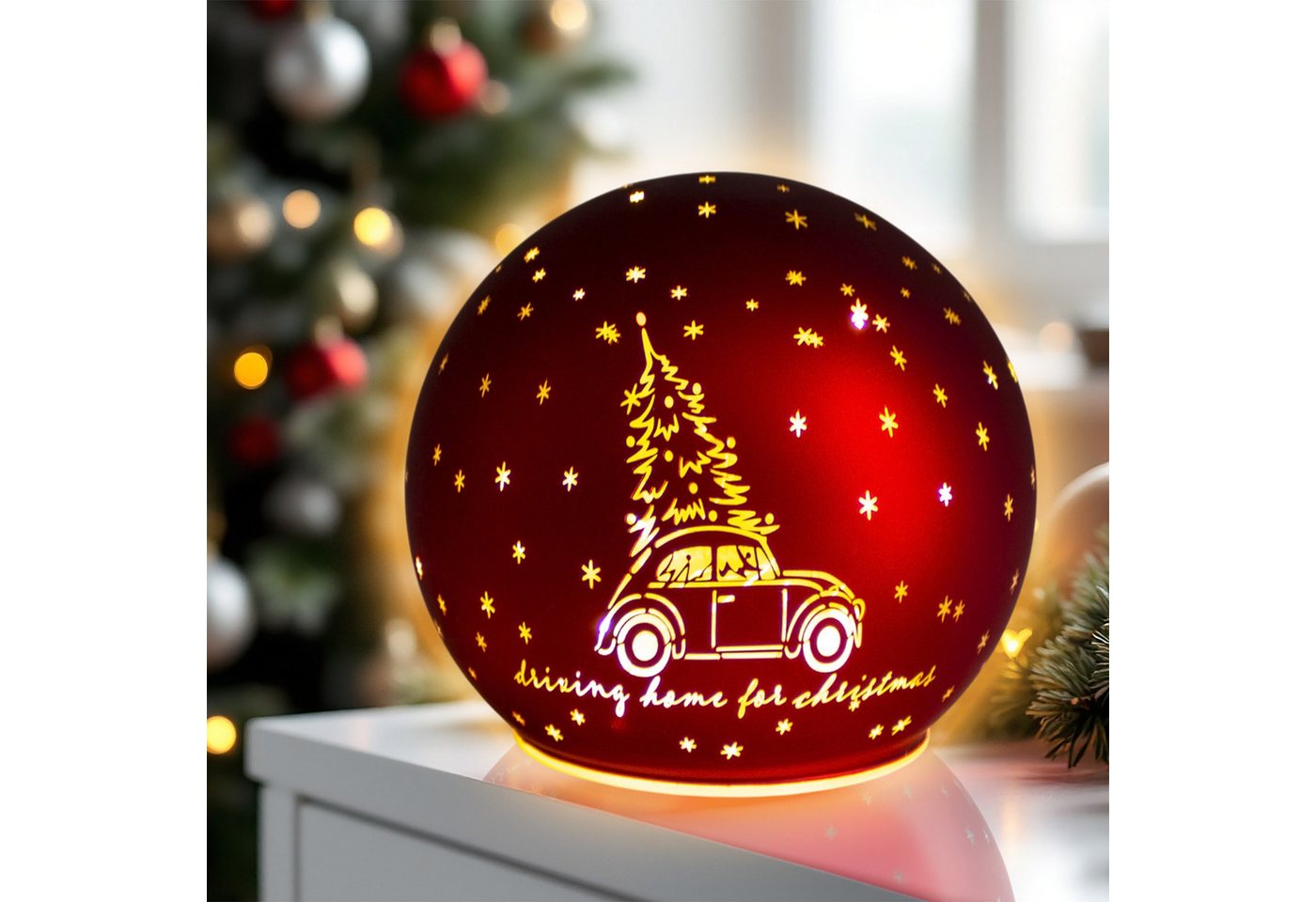 Spetebo LED-Dekofigur Weihnachtskugel zum Stellen matt rot mit Beleuchtung warm weiß + Timer (Anzahl, 1 St., Stück), mit Timer von Spetebo