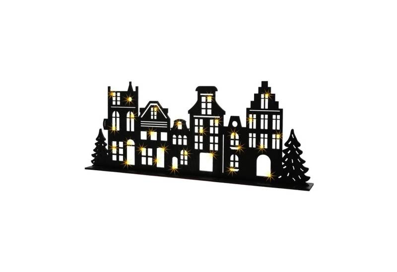 Spetebo LED Dekofigur aus Holz Häuserzeile schwarz - 57 x 22 cm, Batterie betrieben, LED fest integriert, warm weiß, mit LED Beleuchtung von Spetebo