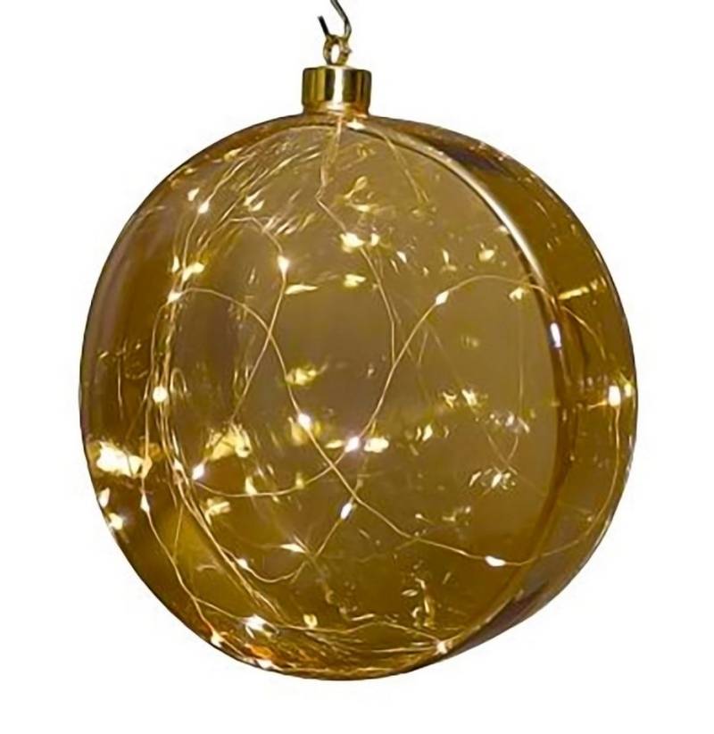 Spetebo LED Dekolicht Glas Disc 12 cm warm weiß beleuchtet, Timer, LED fest integriert, warm weiß, Weihnachtsdeko Kugel Batterie betrieben mit Timer von Spetebo