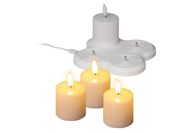 Spetebo LED Dekolicht LED Kerze warm weiß aufladbar mit Ladestation 4er Set, An / Aus, LED fest integriert, warm weiß, Künstliche kleine Stumpenkerze mit Flackereffekt Akku betrieben von Spetebo