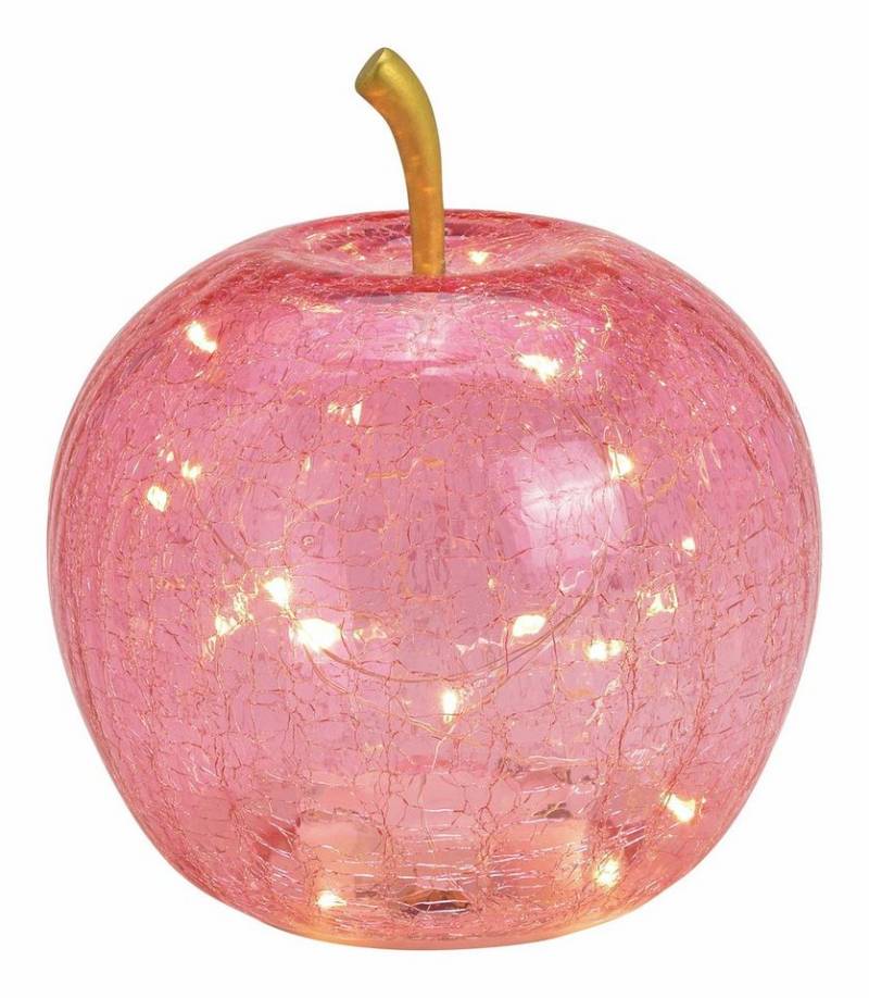 Spetebo LED Dekoobjekt LED Bruchglas Apfel 16 cm mit Timer - rosa, Ein-/Ausschalter, Timer, LED fest verbaut, warm weiß, Deko Frucht aus Crackle Glas beleuchtet Batterie betrieben von Spetebo