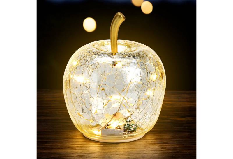 Spetebo LED Dekoobjekt, Ein-/Ausschalter, Timer, LED fest verbaut, warm weiß, Deko Frucht aus Crackle Glas beleuchtet Batterie betrieben von Spetebo
