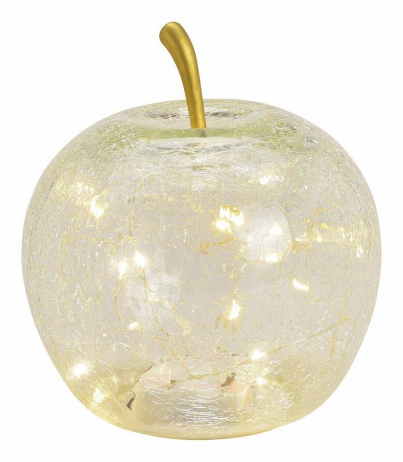 Spetebo LED Dekoobjekt LED Bruchglas Apfel 16 cm mit Timer - transparent, Ein-/Ausschalter, Timer, LED fest verbaut, warm weiß, Deko Frucht aus Crackle Glas beleuchtet Batterie betrieben von Spetebo