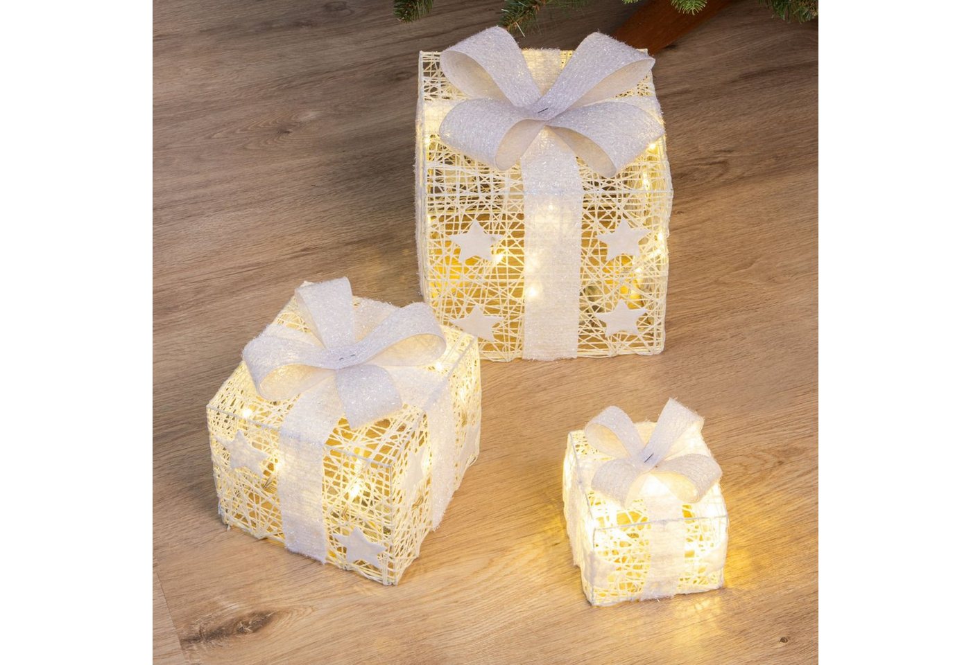 Spetebo LED Dekoobjekt LED Geschenkboxen mit Timer 3er Set - weiß, Timerfunktion, LED fest verbaut, warm weiß, Weihnachts Deko Boxen warm weiß beleuchtet von Spetebo