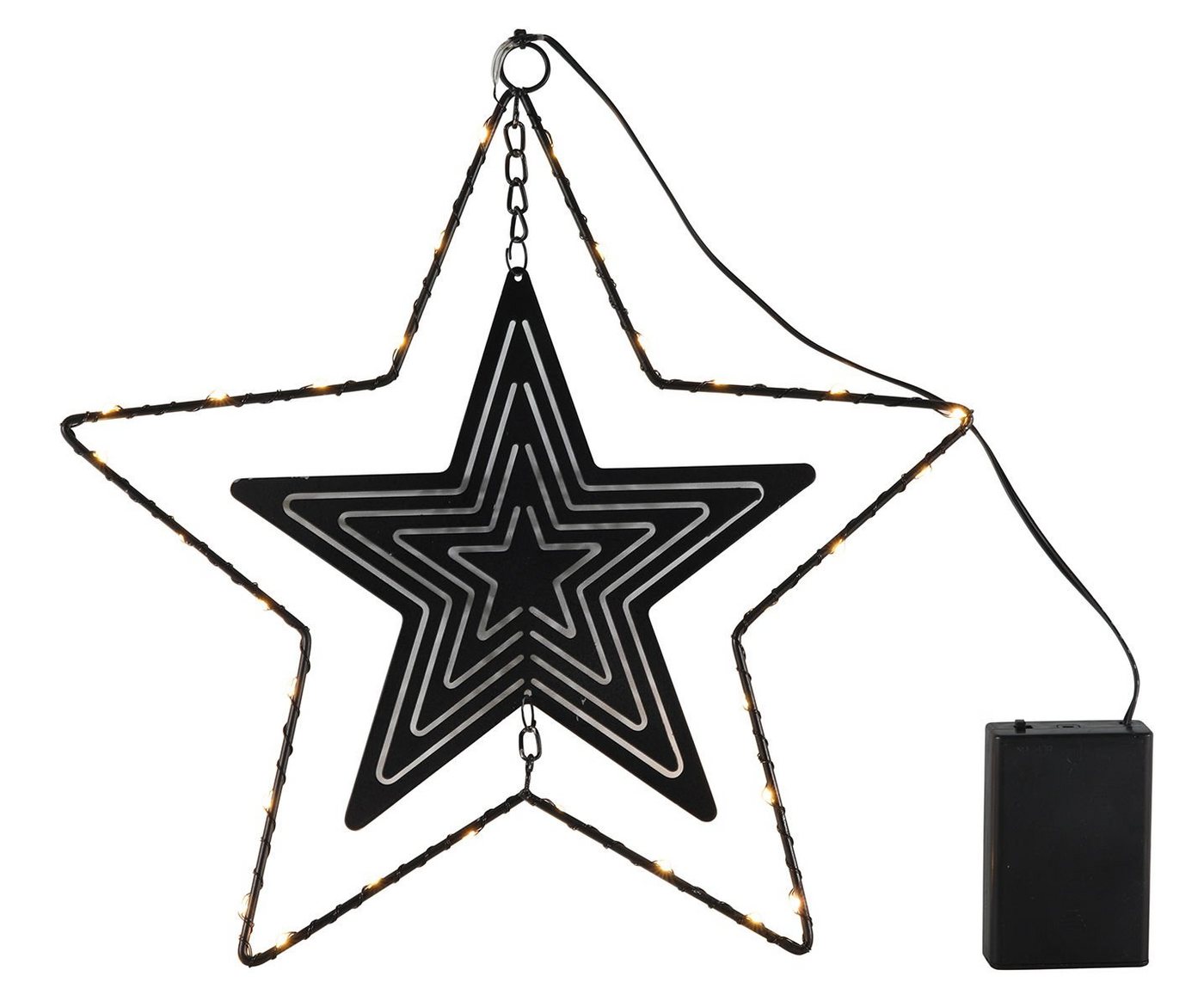 Spetebo LED Fensterbild LED Deko Metallstern schwarz mit Timer - 30 cm, An / Aus / Timer, LED, warmweiß, Timer von Spetebo