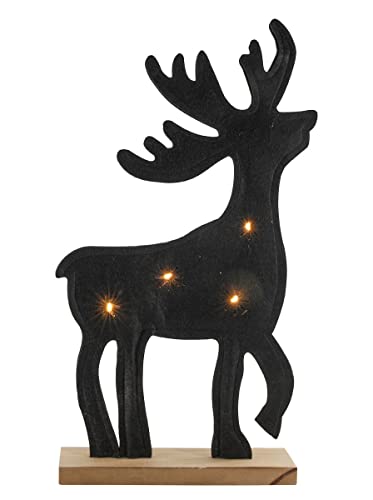Spetebo LED Filz Rentier mit Holzfuß - 42 cm - Deko Aufsteller warm weiß beleuchtet - Advent Weihnachten Tisch Fenster Dekoration Batterie betrieben von Spetebo