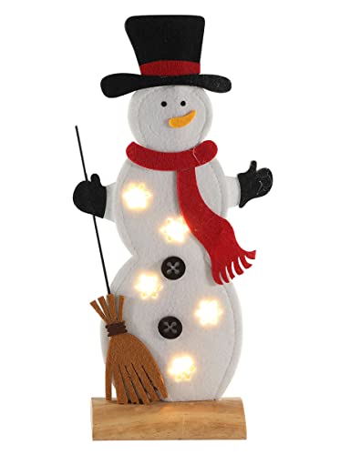 Spetebo LED Filz Schneemann mit Holzfuß - 32 cm - Deko Aufsteller warm weiß beleuchtet - Advent Weihnachten Tisch Fenster Dekoration Batterie betrieben von Spetebo