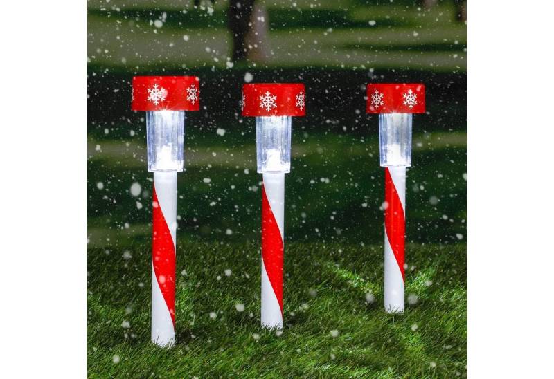 Spetebo LED Gartenleuchte LED Solar Weihnachts-Gartenstecker - 3er Set, Dämmerungssensor, LED fest integriert, kaltweiss, weihnachtliche Solar Gehweg Lampen von Spetebo