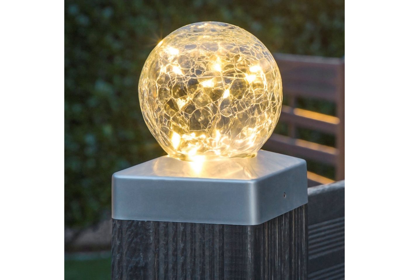 Spetebo LED Gartenleuchte LED Solar Zaunleuchte aus Crackle Glas, Ein-/Ausschalter, LED, warm weiß, Zaunbeleuchtung Gehwegbeleutung von Spetebo