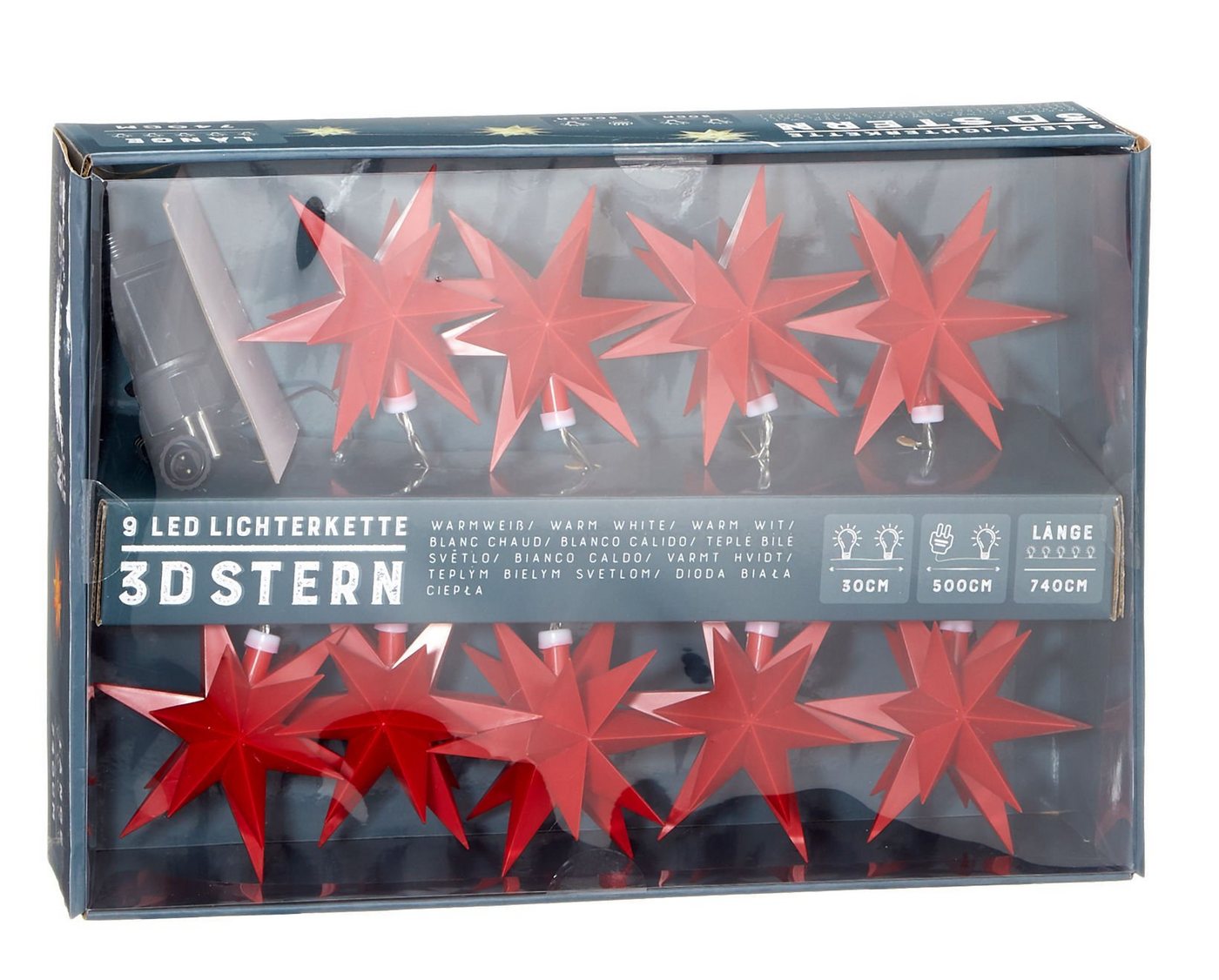 Spetebo LED-Girlande 3D Stern Lichterkette mit 9 LED - Sterne in rot, 9-flammig, für den Außenbereich geeignet von Spetebo